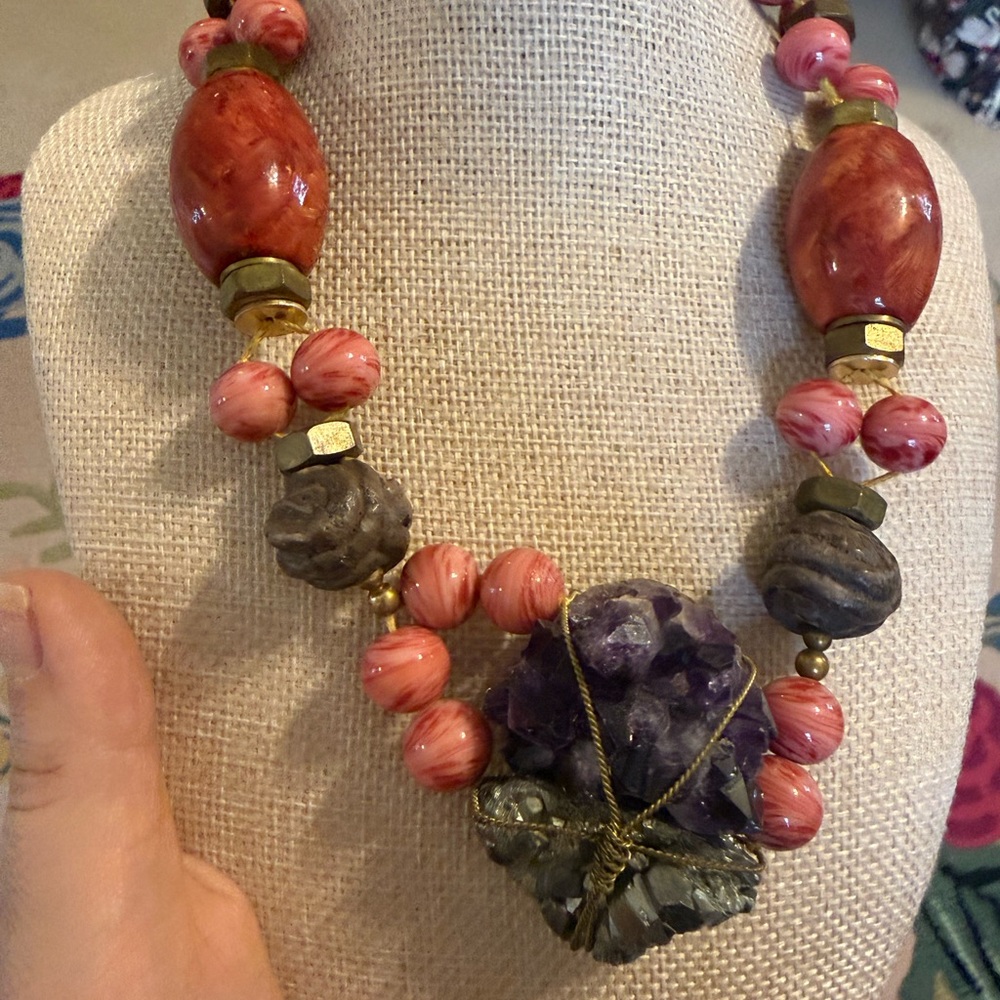 Artisan Pink and Purple Amethyst‎ Beaded Necklace